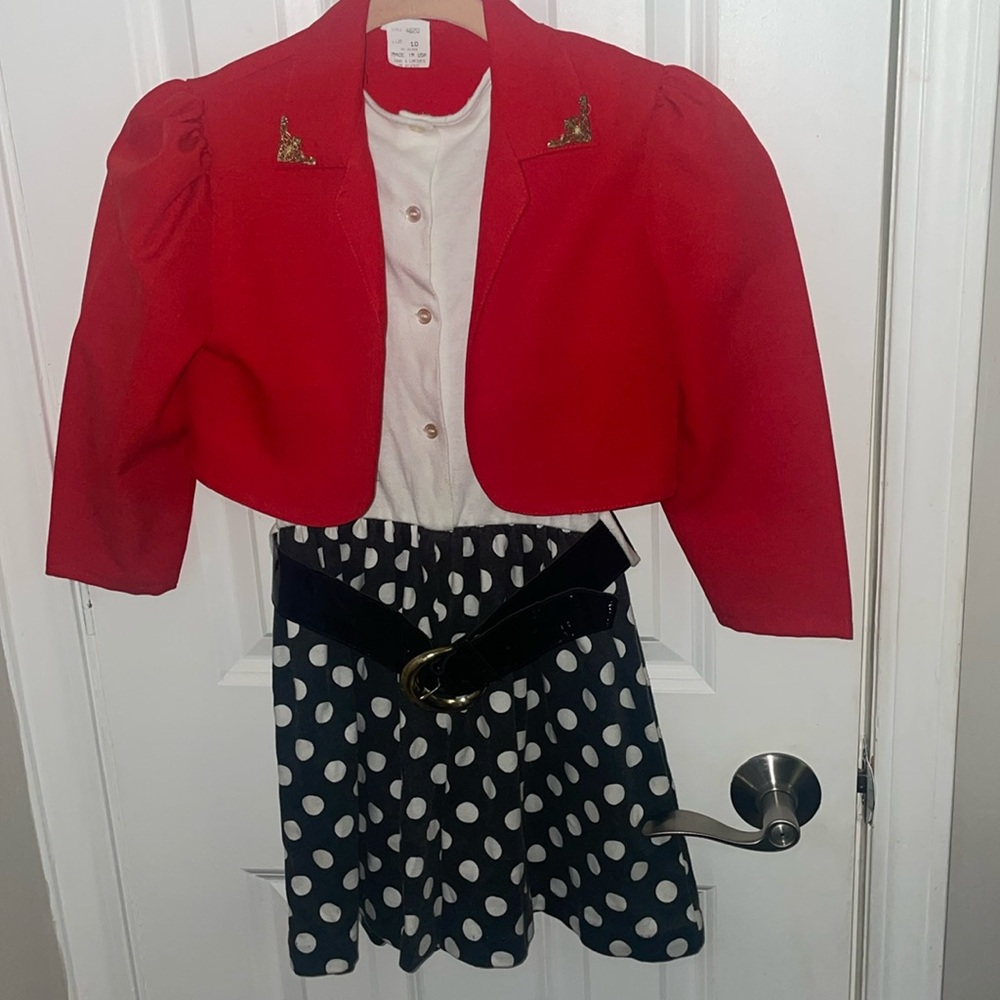 Vintage white, red, & black polka dot jumpsuit